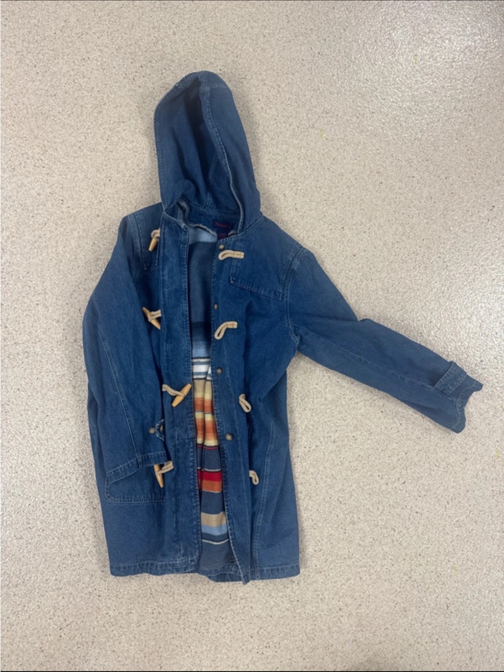 Vintage Denim&Co Blue Hooded Denim Toggle Jacket with Striped Lining